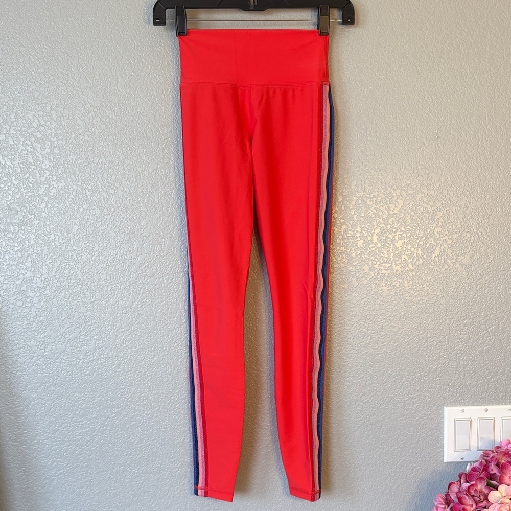 Vibrant Red Women's Leggings with Side Stripes